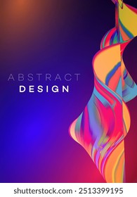 Abstract black background with curving bright  color ribbon of liquid paint. Template for design presentation, flyer, card, web page. Vector illustration EPS10