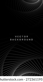 Fundo preto abstrato ou superfície escura com linhas espirais geométricas brancas e efeito de túnel hipnótico na orientação vertical para design gráfico moderno