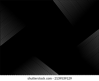 Resumen de fondo negro con líneas diagonales de gris oscuro en las esquinas. fondo moderno y limpio, texturas, patrones o superposiciones. Ilustración vectorial.