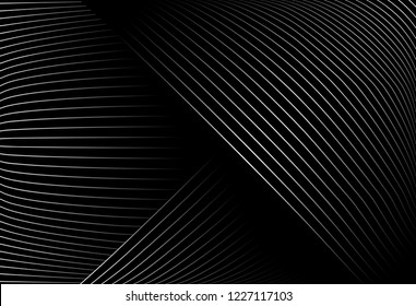 abstract black background with diagonal wave lines, Gradient vector retro line pattern design. Monochrome graphic.