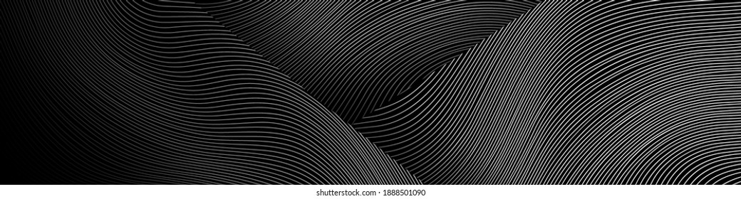Abstract black background with diagonal wavy lines. Modern dark abstract vector texture.