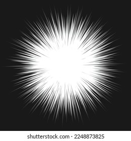 Abstract black background with different burst lines. Circle explosion rays with bright firework stripes. Comic flash template simple modern style