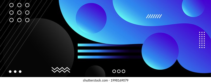 Abstract Black Background with Dynamic Blue Liquid and Circle Combination.