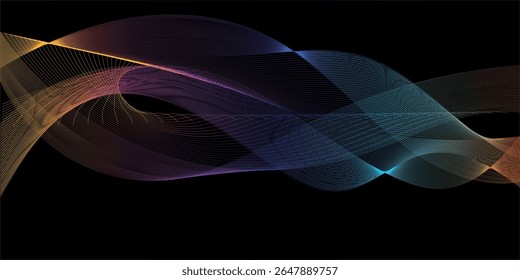 Abstract black background with dynamic colorfull wavy lines, Digital future technology concept background. vector illustration