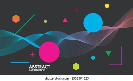 Abstract black background with dynamic linear futuristic waves.For space text colorful vector design illustrator in flat minimalistic concept style.