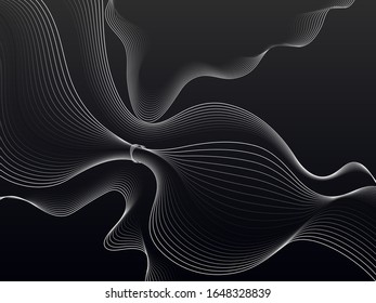 Abstract Black Background with Dynamic Wave Lines.