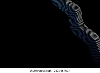 Abstract black background with elegant curved blue-gray lines. Minimal vector design, perfect for presentations, web, business, or digital templates.

