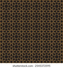 Abstract black background with elegant gold Islamic patterns.