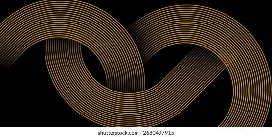 Abstract black background with elegant golden curved line patterns, creating a modern, minimal, and luxurious geometric design. Vector illustration eps10.