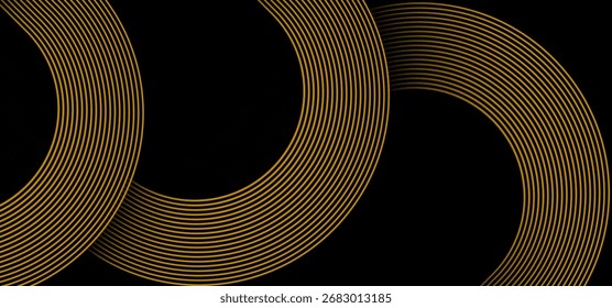Abstract black background with elegant golden curved line patterns, creating a modern, minimal, and luxurious geometric design. Vector illustration eps10.