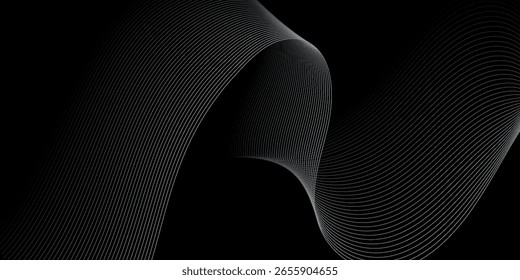 Fundo preto abstrato com elegantes linhas onduladas curvas. Conceito vetorial moderno para capas, banners, papéis de parede, folhetos, sites.