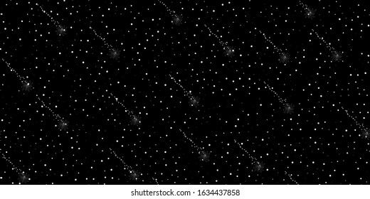 Abstract black background with falling stars for your design. Vector starry night sky