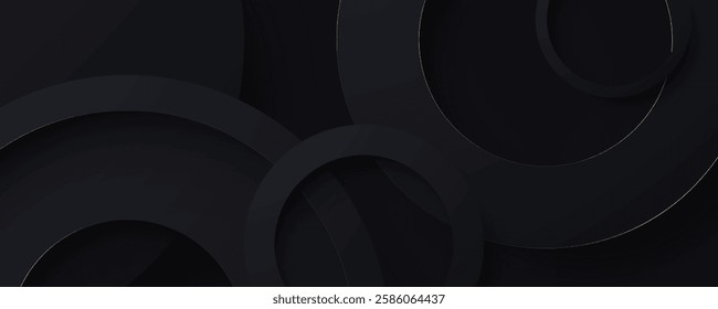 Abstract black background featuring interlocking circular shapes with subtle golden outlines
