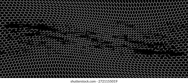 Abstract black background featuring a seamless white hexagonal honeycomb pattern. The minimal, high-contrast geometric design creates a modern, technical, and structured appearance