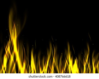 Abstract black background with flames and sparks, vector illustration