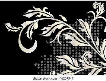  Abstract black background with floral ornament