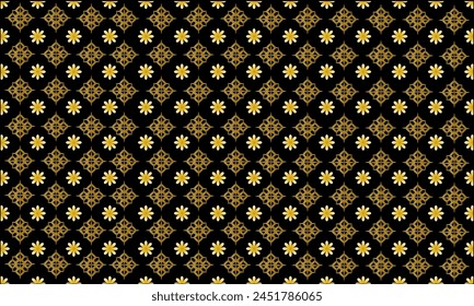 Abstract black background with floral pattern, luxurious golden Thai pattern, design for print on fabric.