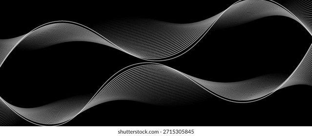 Abstractas fondo negro con líneas fluidas para el concepto futurista. Ondas dinámicas. Ilustración vectorial
