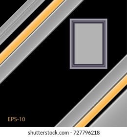 Abstract black background, frame from a baguette. yellow and gray stripes, vector design.