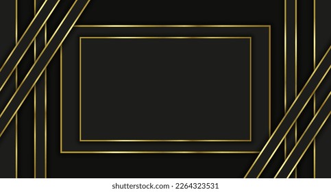 Abstract black background with frame and gold trim. Backdrop for banners, posters or flyers, signage and business, advertising and websites, social media covers, design and decorations