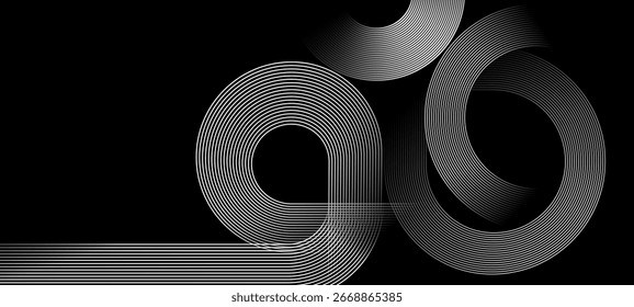 Plano de fundo preto abstrato com padrões geométricos de linha circular