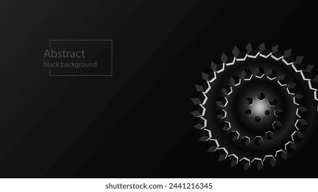 Fondo negro abstracto con formas geométricas de cubo y espiral. Diseño moderno. Desarrollo tecnológico, progreso, ciencia, producción, concepto espacial. Plantilla vectorial para banner web HD, flyer, voucher