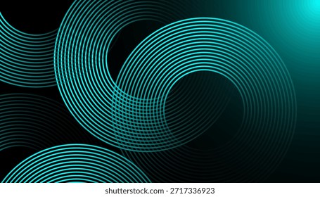 Abstract black background. Geometric lines pattern. Shiny blue gradient lines. Futuristic technology graphic design. Suit for business, cover, header, wallpaper. Vector illustration.	