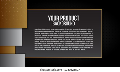 Abstract black background with geometric shapes golden frame luxury hipster vector illustration.Minimalist style dark concept creative design.