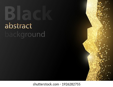 Abstrakter schwarzer Hintergrund mit glänzendem Effekt und goldenem Glitter.
