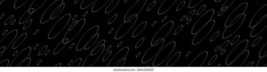 Abstract black background with gold circles. Modern dark vector texture.