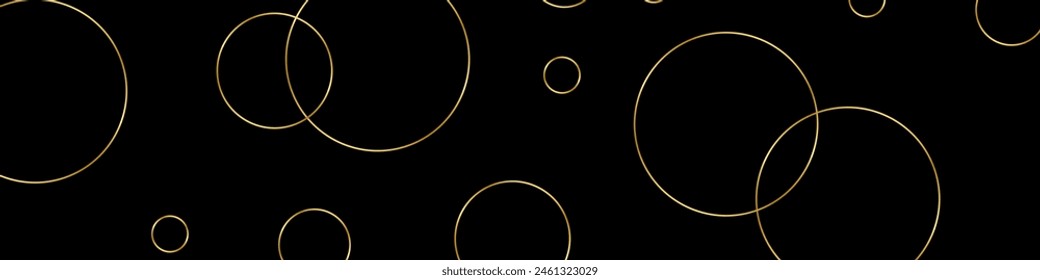 Abstract black background with gold circles. Modern dark vector texture.