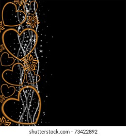 abstract black background with gold hearts and flowers