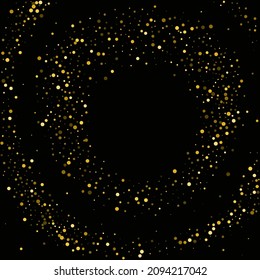 Abstract black background with gold sequins. Yellow glitter texture. Vector christmas illustration.