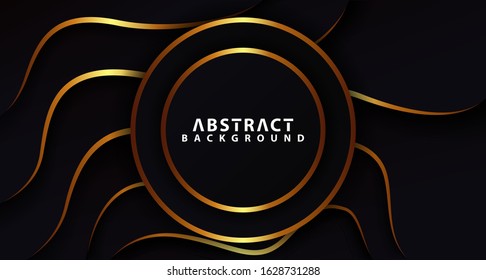 Abstract black background with gold wave. Vector abstract background.Eps 10.