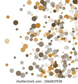 Abstract black background with gold, white and gray confetti transparent dots. Elements of different size and color. Suitable for backgrounds for greeting cards and posters, New Year's design
