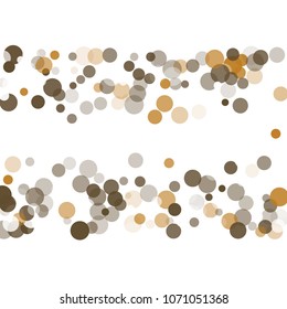 Abstract black background with gold, white and gray confetti transparent dots. Elements of different size and color. Suitable for backgrounds for greeting cards and posters, New Year's design