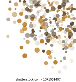 Abstract black background with gold, white and gray confetti transparent dots. Elements of different size and color. Suitable for backgrounds for greeting cards and posters, New Year's design