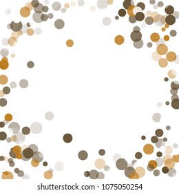 Abstract black background with gold, white and gray confetti transparent dots. Elements of different size and color. Suitable for backgrounds for greeting cards and posters, New Year's design
