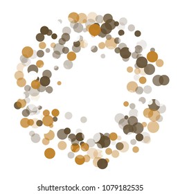 Abstract black background with gold, white and gray confetti transparent dots. Elements of different size and color. Suitable for backgrounds for greeting cards and posters, New Year's design