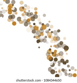 Abstract black background with gold, white and gray confetti transparent dots. Elements of different size and color. Suitable for backgrounds for greeting cards and posters, New Year's design