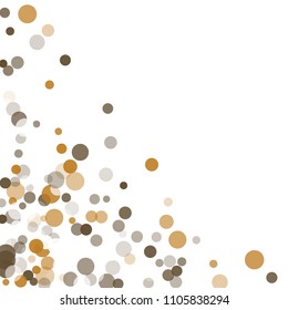 Abstract black background with gold, white and gray confetti transparent dots. Elements of different size and color. Suitable for backgrounds for greeting cards and posters, New Year's design