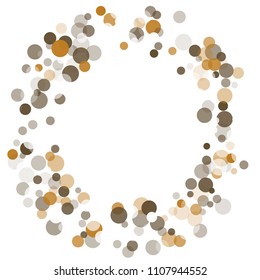 Abstract black background with gold, white and gray confetti transparent dots. Elements of different size and color. Suitable for backgrounds for greeting cards and posters, New Year's design