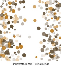 Abstract black background with gold, white and gray confetti transparent dots. Elements of different size and color. Suitable for backgrounds for greeting cards and posters, New Year's design