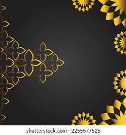 Abstract black background with golden floral ornament. Vector illustration for your design.