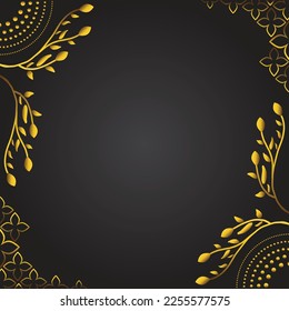 Abstract black background with golden floral ornament. Vector illustration for your design.