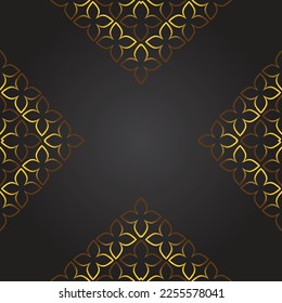 Abstract black background with golden floral ornament. Vector illustration for your design.