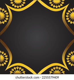 Abstract black background with golden floral ornament. Vector illustration for your design.