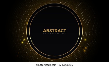Abstract black background with golden glitter halftone abstract luxury background. Vector design template for banner, advertising, poster, cover.