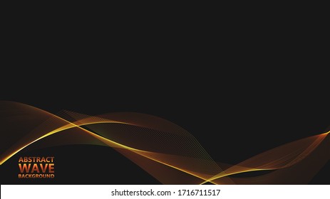 Fondo negro abstracto con ondas doradas. Vector abstracto de color brillante de ondas doradas elemento de diseño sobre fondo oscuro. Ilustración vectorial. Diseño de lujo de plantillas