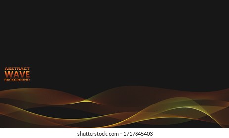 Abstract black background with golden light waves. Vector abstract shiny color gold waves design element on dark background. Vector illustration. Template luxury design